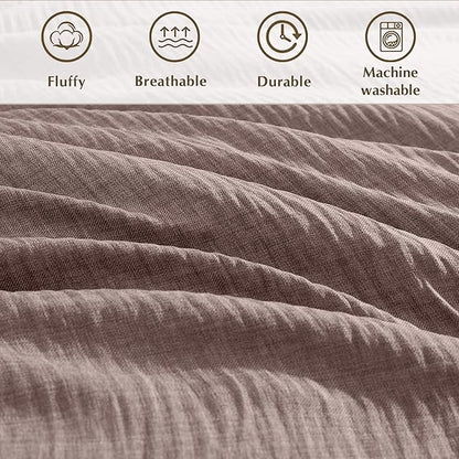 Geniospin Queen Comforter Set - 7 Pieces Comforter Queen Size, Soft Solid Bedding Set for All Season, Textured Bed in a Bag with Sheets, Pillowcases & Shams (Misty Rose, 90''x90'')