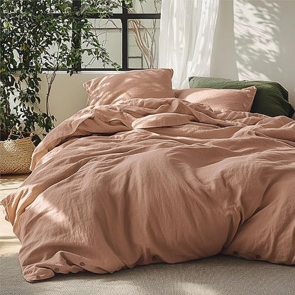 Bedsure Linen Duvet Cover King Size - Linen Cotton Blend Bedding Set, Soft & Cozy, 3 Pieces, 1 Duvet Cover 104x90 Inches and 2 Pillowcases, Camel Color Cooling Bedding, Comforter Sold Separately