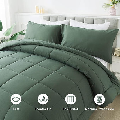 DOWNCOOL Twin Comforter Set -All Season Bedding Comforters Sets with 1 Pillow Case -2 Pieces Bed Set Down Alternative Comforter Set -Sage Green Twin Bedding Sets(64"x88")