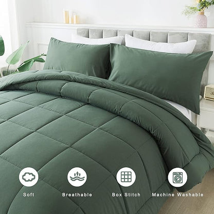DOWNCOOL Full Size Comforter Sets -All Season Bedding Comforters Sets with 2 Pillow Cases -3 Pieces Bed Set Down Alternative Comforter Set -Sage Green Bedding Sets Full(82"x86")