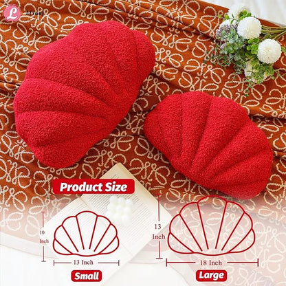 Red Seashell Throw Pillows, Shell Shaped Throw Pillows, 13 Inch Soft Home Decorative Pillow Plush Cushion for Bed Couch Living Room Decor Accent Throw Pillow
