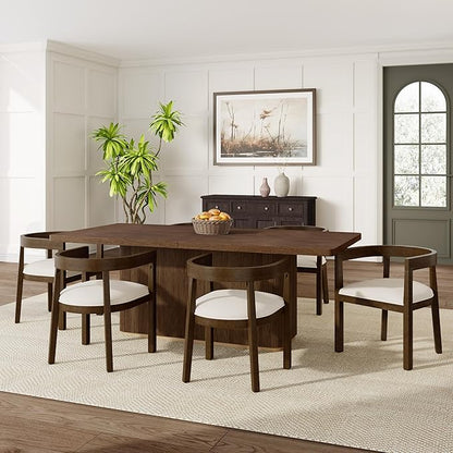 Merax 7-Piece Dining Table Set - 84'' Modern Rubberwood Table & 6 Tub Chairs, Minimalist Open-Back Design for Kitchen Dining Room, Easy Assembly, Beige+Walnut