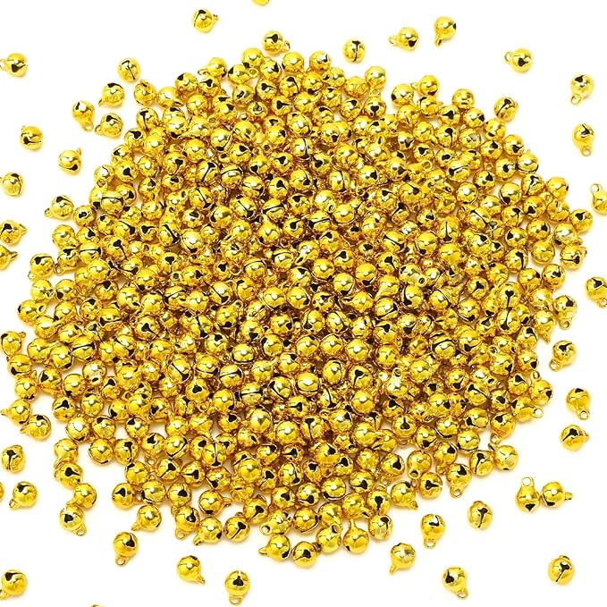 Augshy 200 Pcs Gold Small Jingle Bells, 1/4 Inch Craft Bells Mini Bulk for Christmas Home and Pet Decorations Bracelet Necklace Jewelry Making Xmas Decor Party Favors Supplies (Gold)