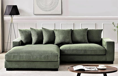Container Furniture Direct Luxe 2 Piece Sectional Sofa with Chaise Corduroy Upholstery Left Facing, Dark Green