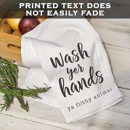 Wash Your Hands Funny Dish Towel Gift Kitchen Tea Towel Saying 18x24, Filthy Animal