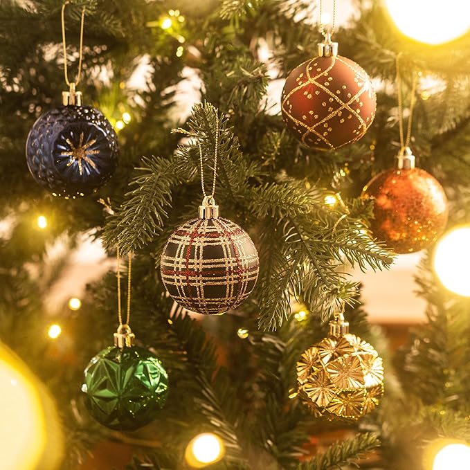 Valery Madelyn Ornaments for Christmas Trees, 16ct 2.36 Inches Red Green and Gold Shatterproof Christmas Tree Decorations, Luxury Hanging Ball Ornaments for Xmas Holiday Party Decor
