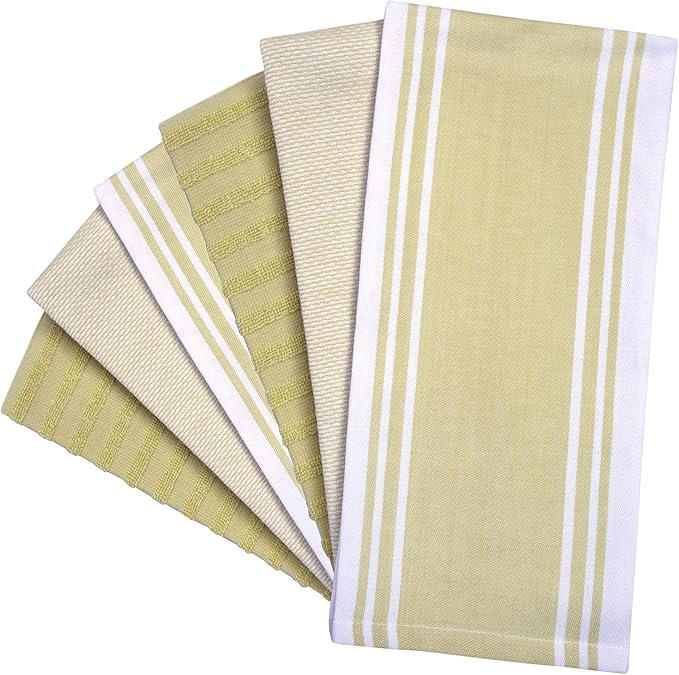 Premium Kitchen Towels 6 Pack Large Cotton Hand Towels Flat Terry Absorbent Wide Stripe Sage Green 20x28