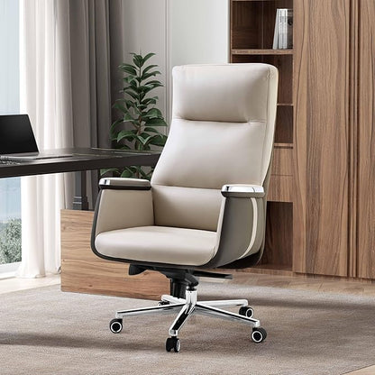 EUREKA ERGONOMIC Royal II Executive Office Chair High Back, Big and Tall with Extra Wide Seat, Silicone Leather Desk Chair Computer Chair, Modern Office Chair Home Desk Chairs - Beige Gray