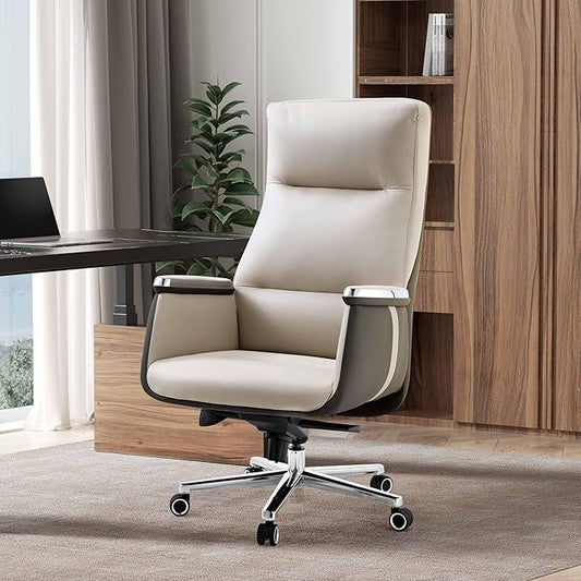 EUREKA ERGONOMIC Royal II Executive Office Chair High Back, Big and Tall with Extra Wide Seat, Silicone Leather Desk Chair Computer Chair, Modern Office Chair Home Desk Chairs - Beige Gray