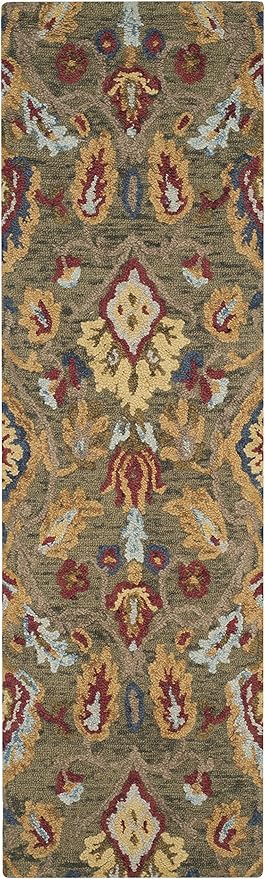 SAFAVIEH Blossom Collection Runner Rug - 2'3" x 8', Green & Multi, Handmade Wool, Ideal for High Traffic Areas in Living Room, Bedroom (BLM402B)