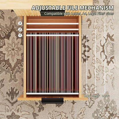 FURSUN 58" Modern Executive Desk with Storage, Home Office Desk with Drawer & Cabinet, Wooden Fluted Desk for Study, Living Room, Bedroom, Natural Oak