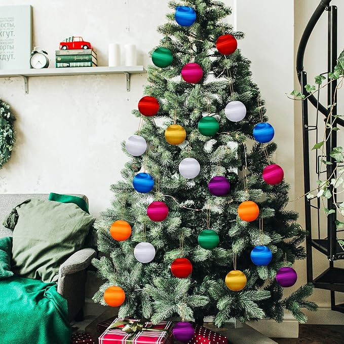 Syhood Christmas Satin Balls Christmas Silk Ball Ornaments Satin Silk Xmas Tree Hanging for Xmas Tree Decor Holiday Party Decorations (48 Pcs,Multicolor,2.2 Inches)
