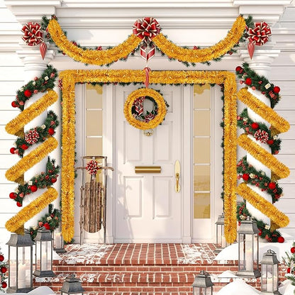 50 Ft Christmas Tinsel Garland Gold Thick Tinsel Garland Xmas Tree Decorations Metallic Tinsel Twist Garland for Christmas, Birthday, Party Decor Indoor Outdoor Party Supplies