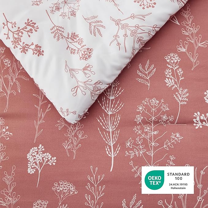 Bedsure Twin/Twin XL Comforter Set - Grayish Pink Bed Set, 2 Pieces Cute Floral Bedding, 1 Soft Reversible Botanical Flowers Comforter and 1 Pillow Sham