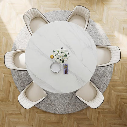 POVISON Round Dining Table for 4, 51“ Matte Sintered Stone Table Top with Solid Black Carbon Steel Pedestal, Circle Dining Room Table for Living Room (Dining Table Only)