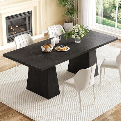 LITTLE TREE Dining Table for 6 People, Wooden Table, Rectangle Furniture with Heavy Duty Legs, Modern Kitchen Table for Home, Dining Room, Black