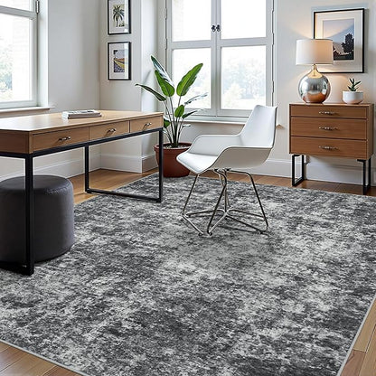 6x9 Area Rugs for Living Room Rug Washable: Abstract Rug for Dining Room Bedroom Carpet Non Slip 6 by 9 Indoor Modern Nursery Home Office Black Grey