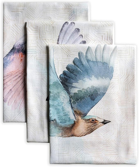 Maison d'Hermine Dish Towels 100% Cotton Absorbent Kitchen Towels Flying Birds Spring Summer Set of 3