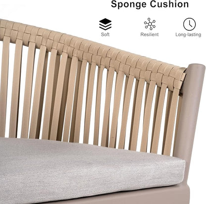 PURPLE LEAF 16 Pieces Outdoor Dining Set with Patio Aluminium Rectangular Dining Table and Wicker Chairs Modern Furniture Cushions Sets for Backyard Indoor Decor Kitchen Champagne