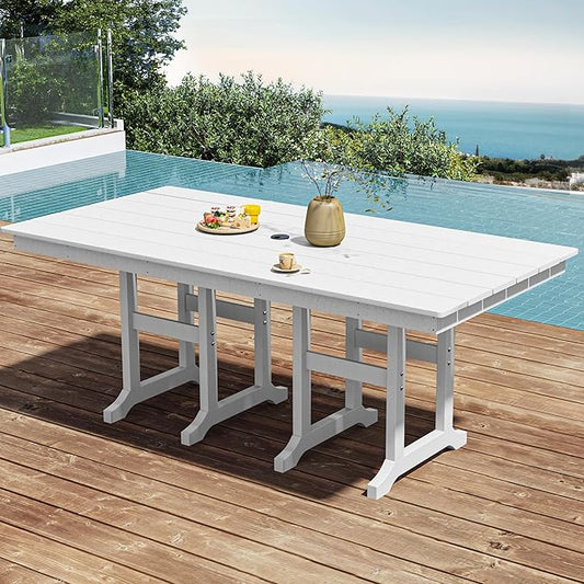 YITAHOME HDPE Patio Dining Table for 6, 71" Outdoor Dining Table w/Max Bearing 165 LBS, All Weather Rectangular Patio Table w/1.57" Umbrella Hole for Backyard Garden Lawn, White