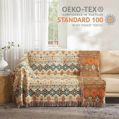 Boho Throw Blanket 100% Cotton Woven Ultra Soft 4-Layer Muslin Quilt Farmhouse Bed Blanket Cover 80"x90", Diamond