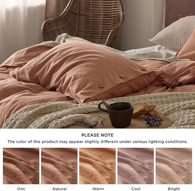 Bedsure Linen Duvet Cover King Size - Linen Cotton Blend Bedding Set, Soft & Cozy, 3 Pieces, 1 Duvet Cover 104x90 Inches and 2 Pillowcases, Camel Color Cooling Bedding, Comforter Sold Separately