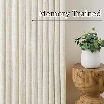 Natural Pinch Pleated Curtains 108 Inches Long Set of 2, Linen Drapes Back Tab with Hooks,Light Filtering Window Curtain Panels for Living Room 70 Width 108 Length