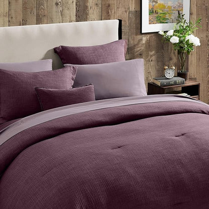Geniospin Purple King Comforter Set - 7 Pieces Egglant Comforter King Size, Soft Solid Bedding Set for All Season, Textured Bed in a Bag with Sheets
