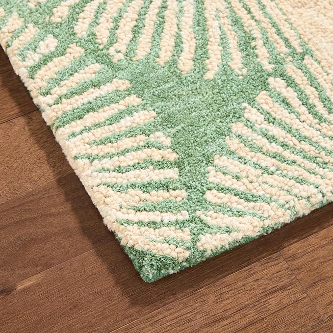 Nicole Miller New York Kendall Fluted Geo Handcrafted Area Rug, 100% Wool Rug, Green, 5'x7’