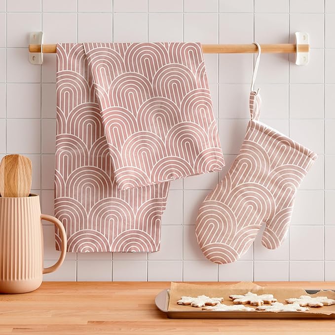 Minted Deco Arches Tea Towels Cotton Kitchen Towels Decorative with Hanging Loop Set of 2