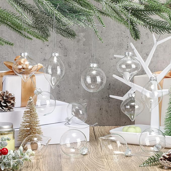 Zomiboo 12 Pcs Clear Glass Christmas Ball Ornaments Set 3.15" Hanging Shatterproof Glass Bulbs for Christmas Tree Baubles Bulk for Holiday Xmas Tree Decorations Gifts
