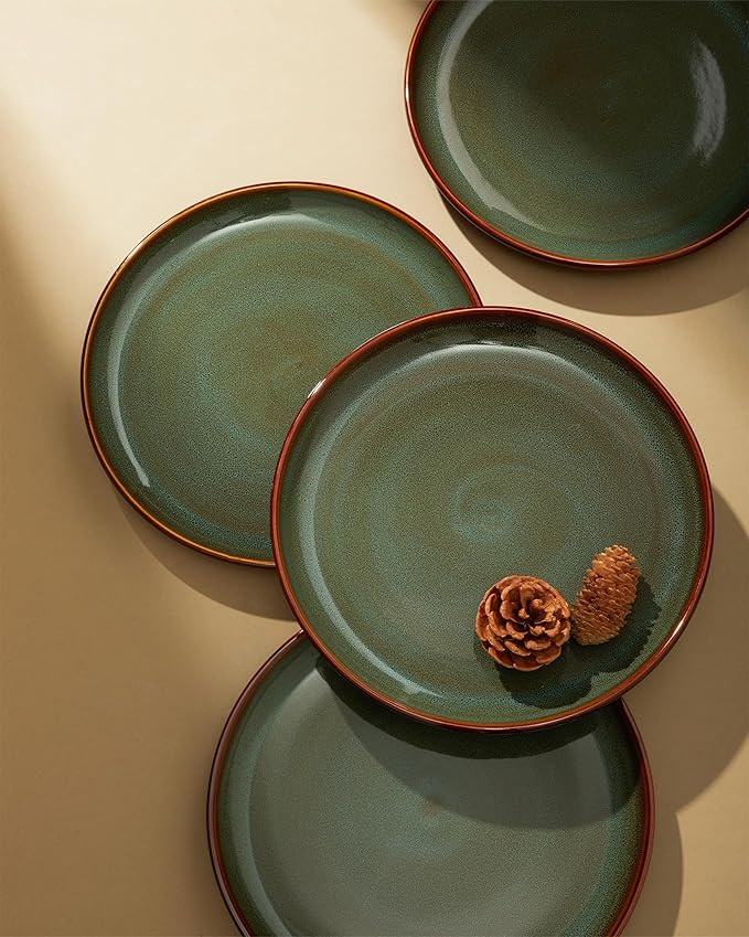Stoneware Dinnerware Sets for 6, Microwave Safe Plate and Bowl Set, Easy to Clean & Durable Dishes Sets for Small to Medium Families, Sage Green