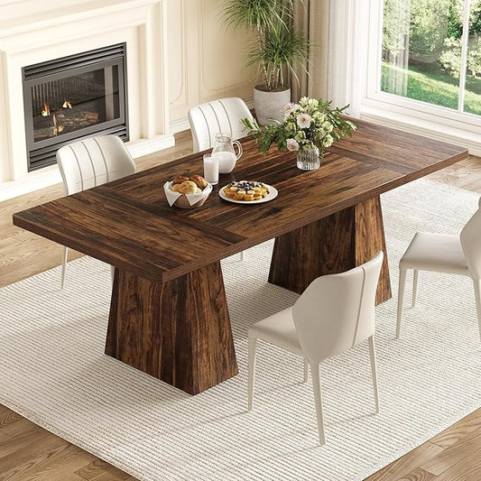 LITTLE TREE Dining Table for 6 People, Wooden Table, Rectangle Furniture with Heavy Duty Legs, Modern Kitchen Table for Home, Dining Room, Brown