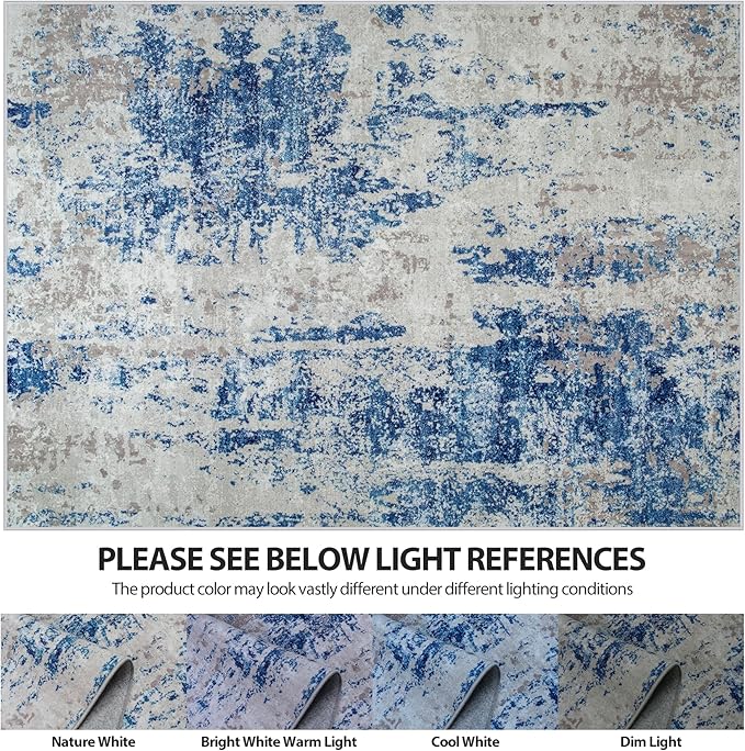 5x7 Area Rugs for Living Room Rug Washable: Abstract Rug for Dining Room Bedroom Carpet Non Slip 5 by 7 Indoor Modern Nursery Home Office Blue Grey White