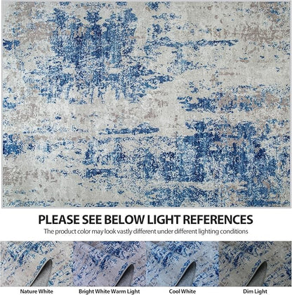 9x12 Area Rugs for Living Room Rug Washable: Abstract Large Rug for Dining Room Bedroom Carpet Non Slip 9 by 12 Indoor Modern Nursery Home Office Blue Grey White