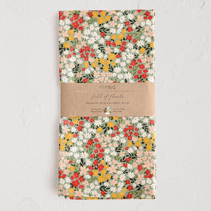 Minted Field of Florals Tea Towels Cotton Kitchen Towels Decorative with Hanging Loop Set of 2 18x28
