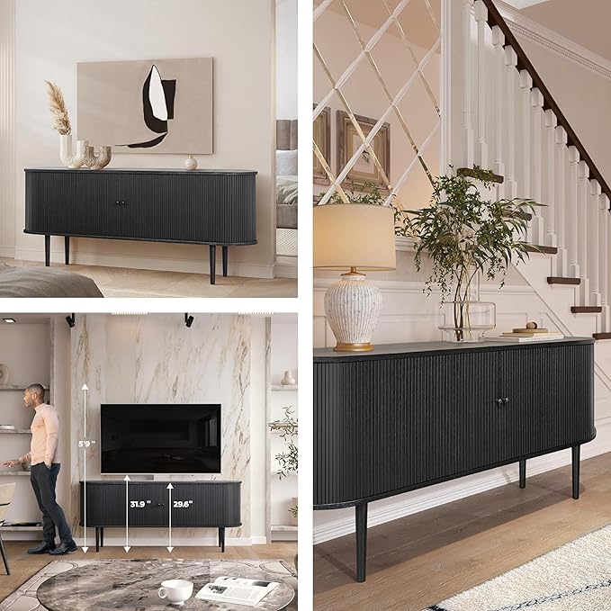 WERMO 71’’ Black Sideboard Cabinet with Doors and Shelves - Black Cabinet for Living Room, Bedroom, Entryway and Office Credenza. Kitchen Buffet, Modern Media Console Table with Storage (Black Oak)