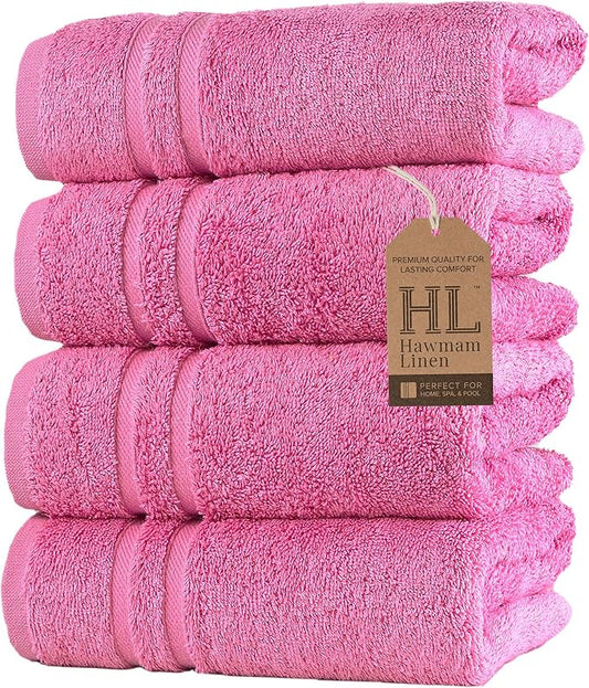 Hawmam Linen Pink Hand Towels 4 Pack Turkish Cotton Premium Quality Soft and Absorbent Small Towels for Bathroom