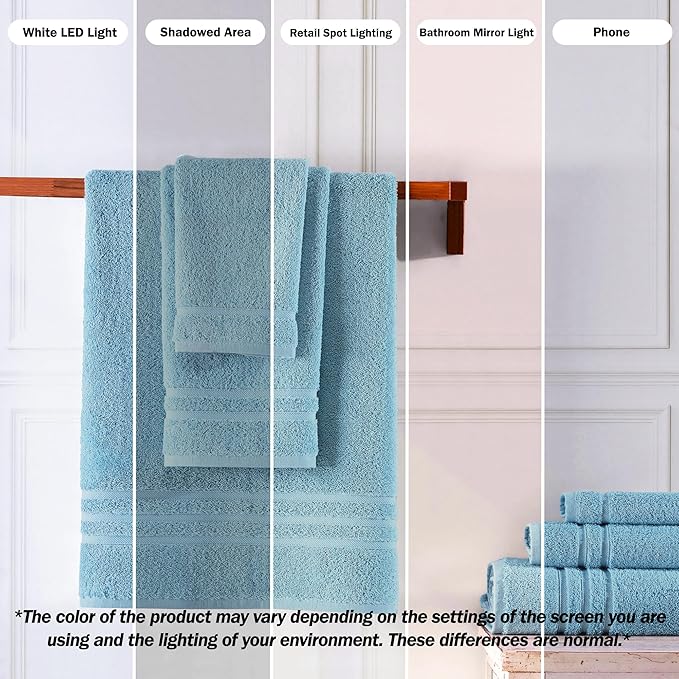 Hawmam Linen Light Blue 6 Piece Bath Towels Set for Bathroom Original Turkish Cotton Soft Absorbent and Premium Bath Towels Hand Towels