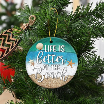 OASSIE Christmas Beach Gifts for Women Men - Ceramic Christmas Ornaments 2025 for Tree Decorations - Beach Themed Gifts for Mom Dad Family Friends Couple, Beachy Decor for Xmas Decorations