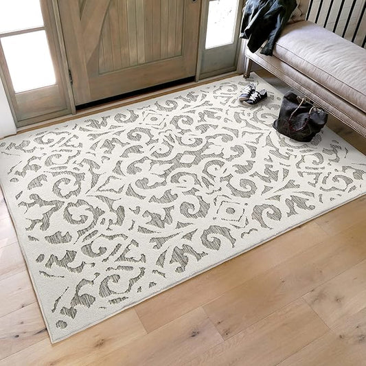 My Texas House Lady Bird Area Rug 3.11x5.5 Indoor Outdoor, Natural Grey
