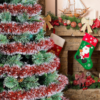 33FT Red Tinsel Christmas Garland Metallic Twist Shiny Garland for Christmas Tree Decorations, Xmas Holiday Hanging Garland for Home Indoor Outdoor Party Supplies Decor (Red)