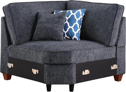 Sectional Sofa L Shaped Chenille Upholstered 7 Seat Sofa, Dark Gray