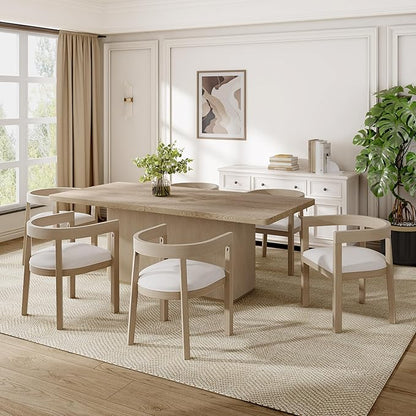 Merax 7-Piece Dining Table Set - 84'' Modern Rubberwood Table & 6 Tub Chairs, Minimalist Open-Back Design for Kitchen Dining Room, Easy Assembly, Beige+Light Natural