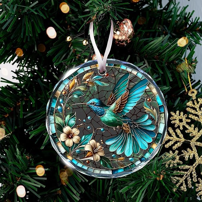 Hummingbird Ornaments for Christmas Tree - Stained Glass Hummingbird Gifts for Women, Unique Crystal Glass Ornaments