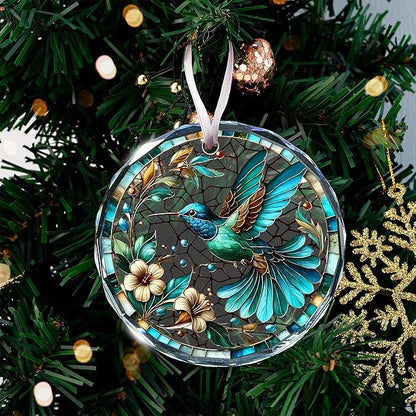 Hummingbird Ornaments for Christmas Tree - Stained Glass Hummingbird Gifts for Women, Unique Crystal Glass Ornaments
