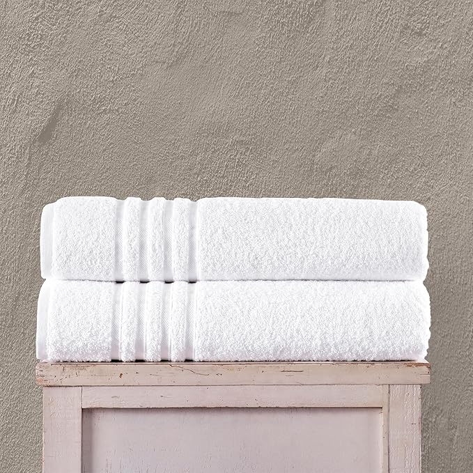 Hammam Linen Jumbo Large Bath Sheets Towels 2 Pack 35 x 70 Inches Soft Premium Quality 100% Cotton Towels, White