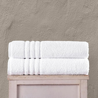 Hammam Linen Jumbo Large Bath Sheets Towels 2 Pack 35 x 70 Inches Soft Premium Quality 100% Cotton Towels, White