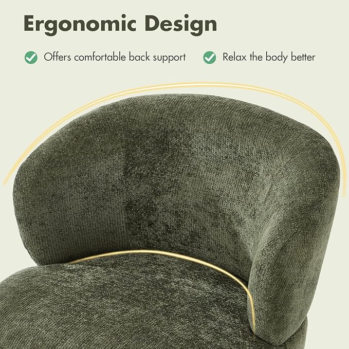 360° Swivel Accent Chairs Set of 2, Modern Chenille Upholstered Boucle Dining Chair with Back, Vanity Chair Accent Armchair Side Chairs for Dining/Living Room, Bedroom, Green