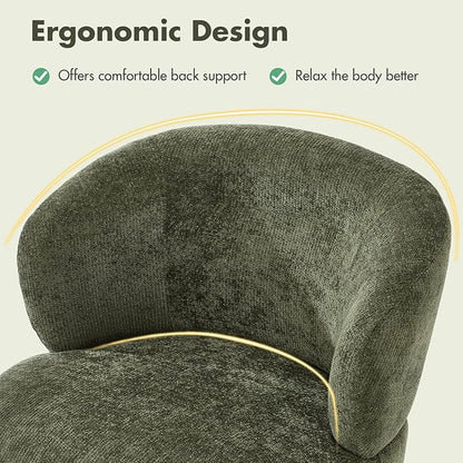 360° Swivel Accent Chairs Set of 2, Modern Chenille Upholstered Boucle Dining Chair with Back, Vanity Chair Accent Armchair Side Chairs for Dining/Living Room, Bedroom, Green